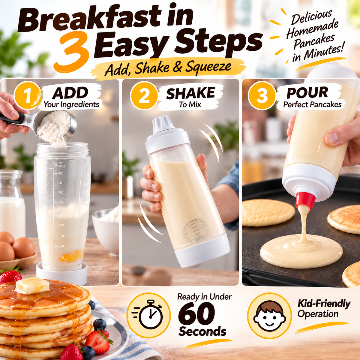 โก50K+ Sold ๐ฅ Selling Fast โ ๐ซ4.5-Cup Pancake Batter Dispenser & Mixer