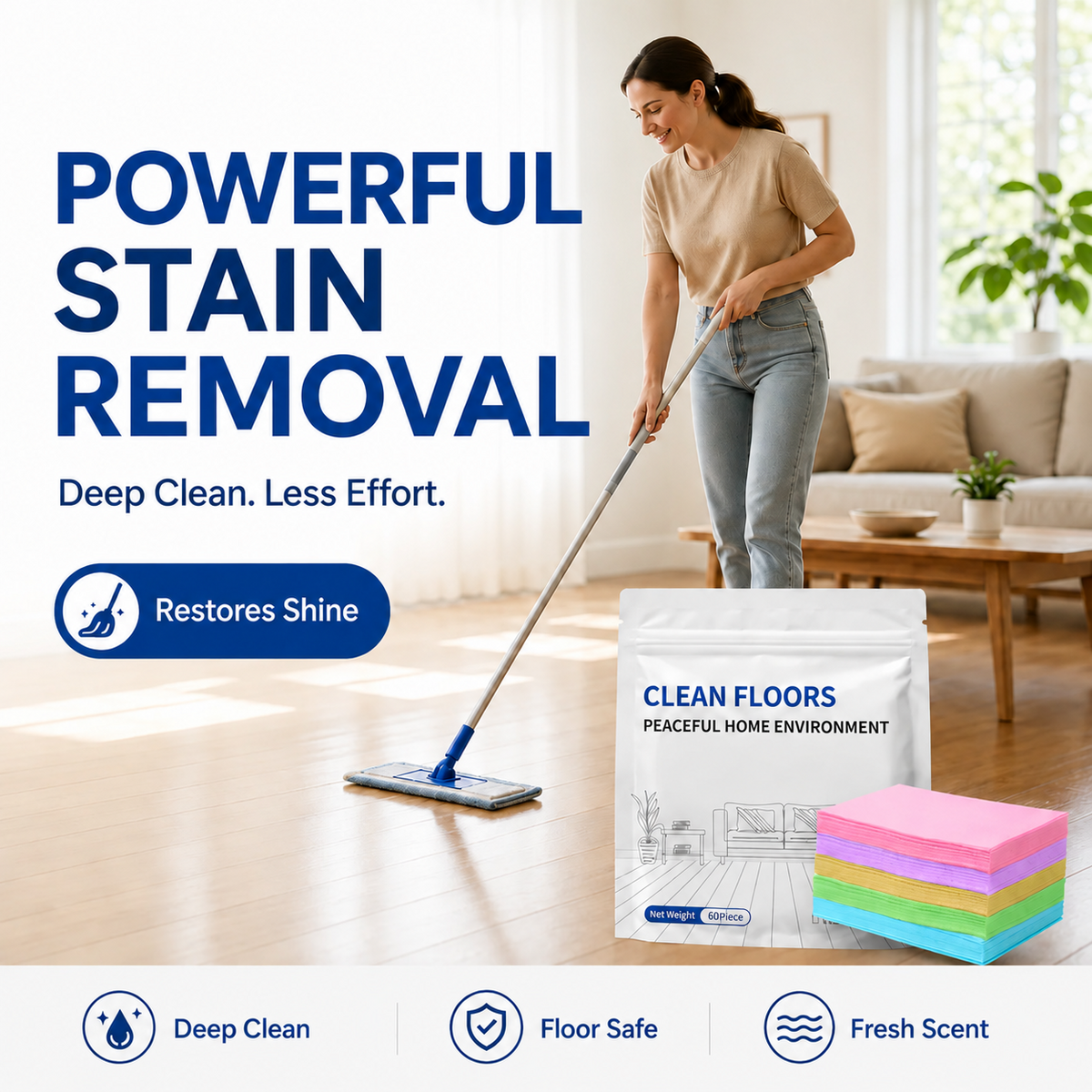 ✨   FloorGlow™ 4-in-1 Cleaning Sheets