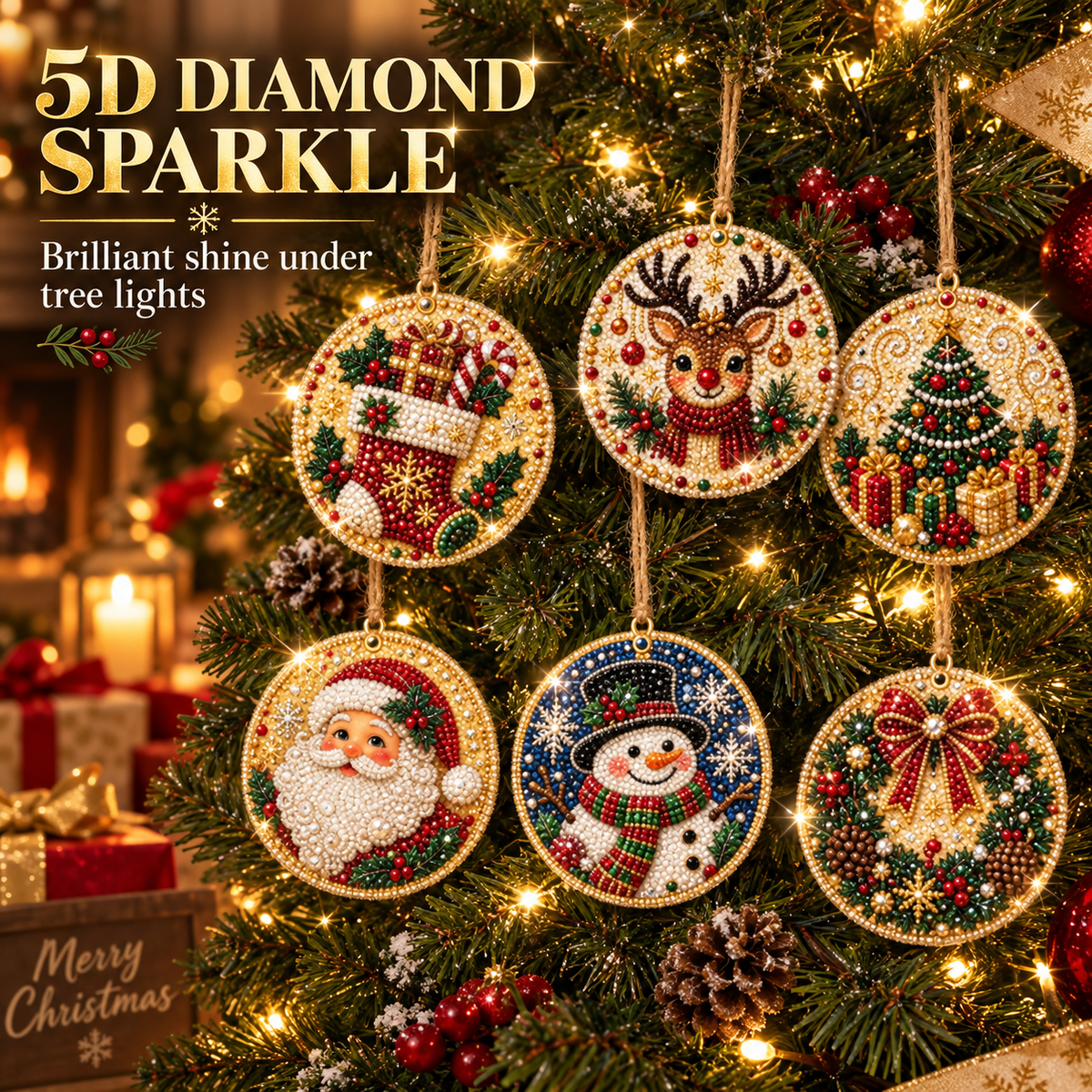 Christmas Diamond Art Ornament Kit — 6 Wooden Keepsakes  🌟🪵