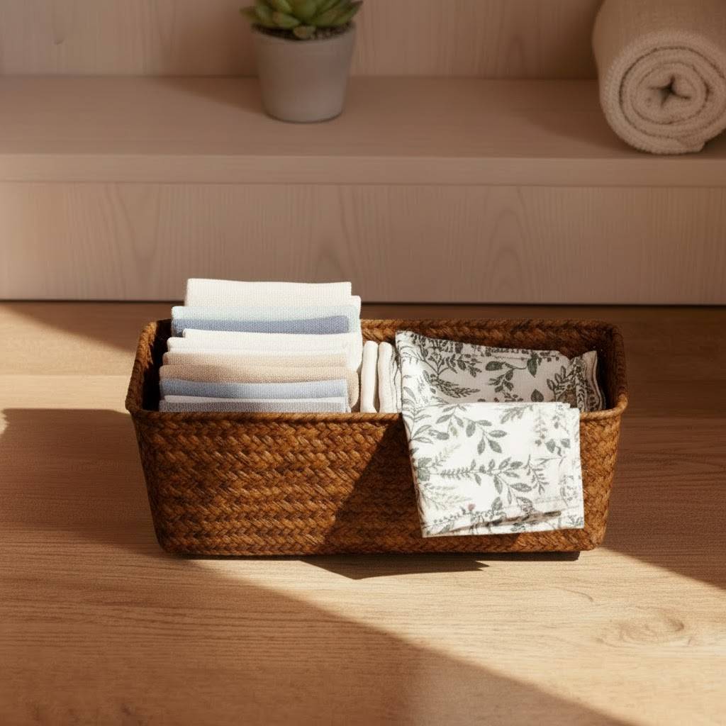 Woven Wicker Storage Basket – Rectangular Decorative Organizer