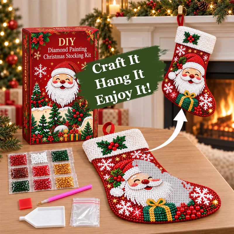 ⏳ Last Day 50% OFF 🎄 DIY Diamond Painting Christmas Stocking Kit
