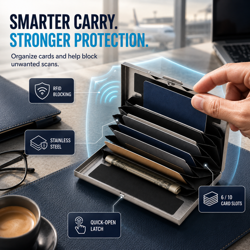 🔥Hoommeuoen™  RFID-Blocking Stainless Steel Card Wallet 🔒 Slim, Secure & Pocket-Ready