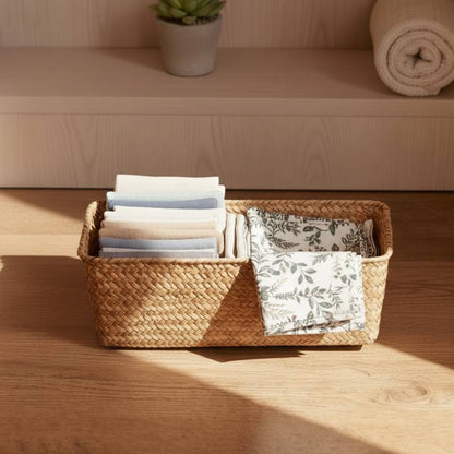 Woven Wicker Storage Basket – Rectangular Decorative Organizer