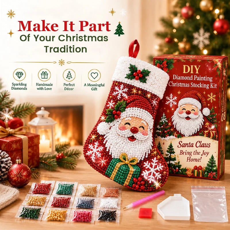 ⏳ Last Day 50% OFF 🎄 DIY Diamond Painting Christmas Stocking Kit