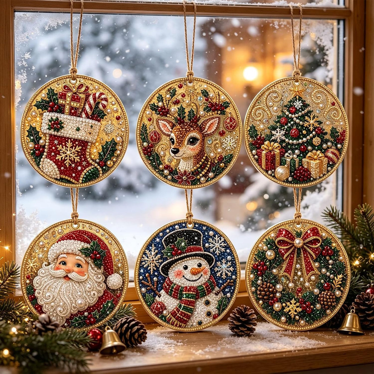🎄💎6-Piece Christmas DIY Diamond Painting Decoration Set - Perfect for Holiday Home Parties