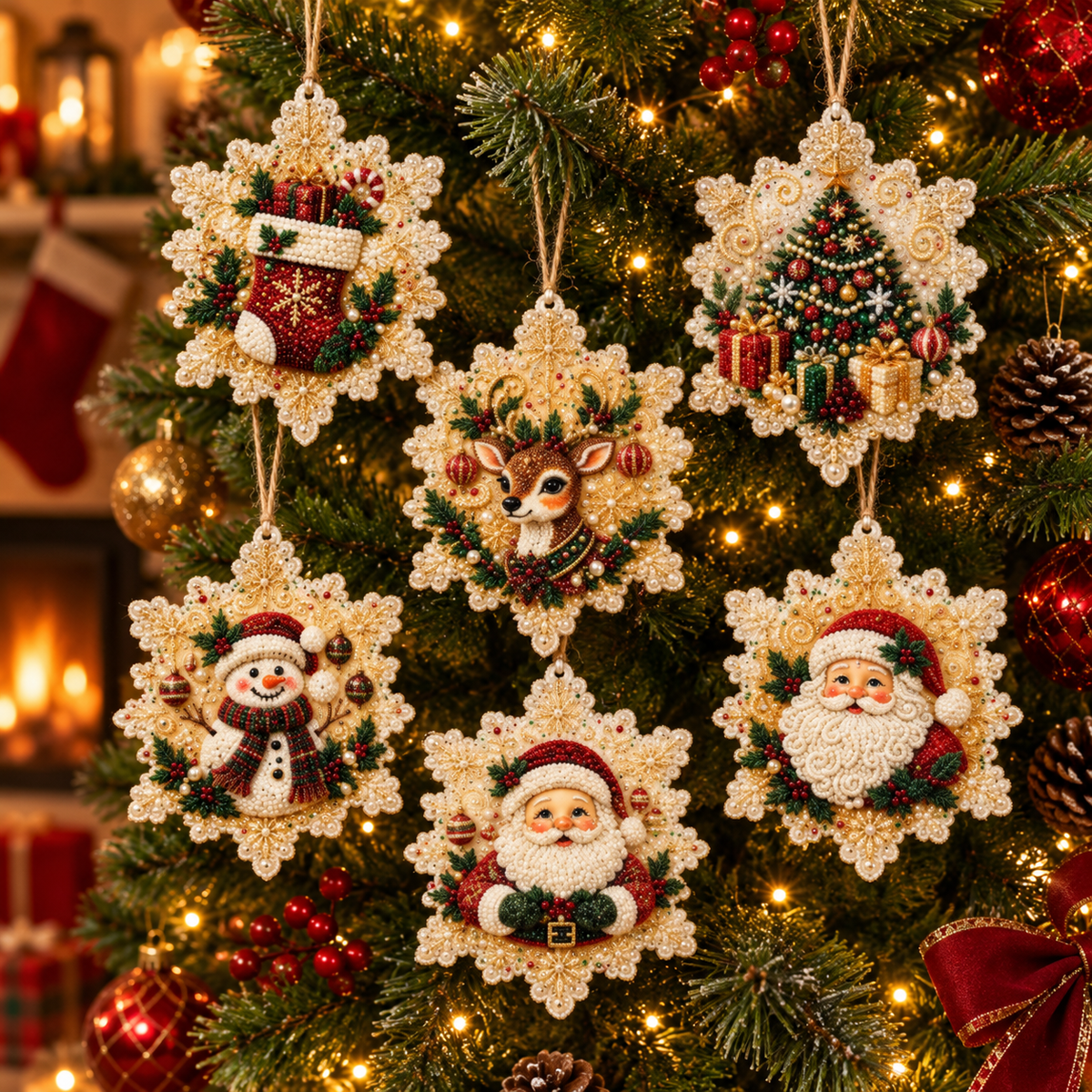 Christmas Diamond Art Ornament Kit — 6 Wooden Keepsakes  🌟🪵