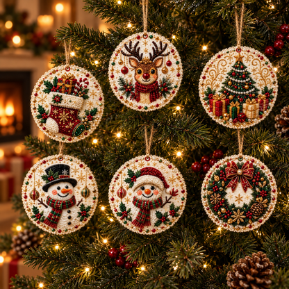 Christmas Diamond Art Ornament Kit — 6 Wooden Keepsakes  🌟🪵