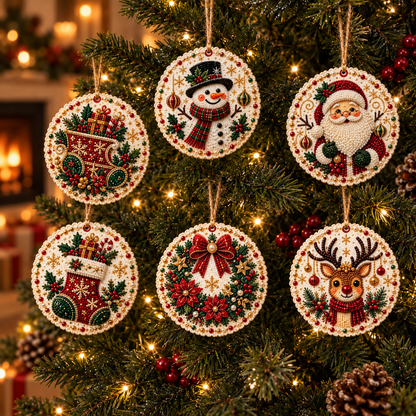 Christmas Diamond Art Ornament Kit — 6 Wooden Keepsakes  🌟🪵