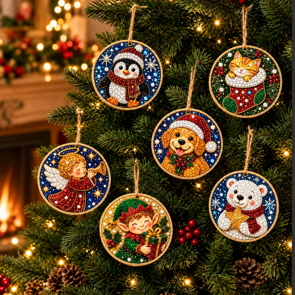 Christmas Diamond Art Ornament Kit — 6 Wooden Keepsakes  🌟🪵