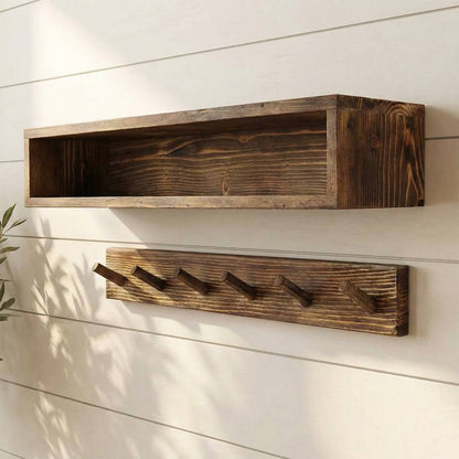 Wall-Mounted Floating Shelf and Coat Rack Set