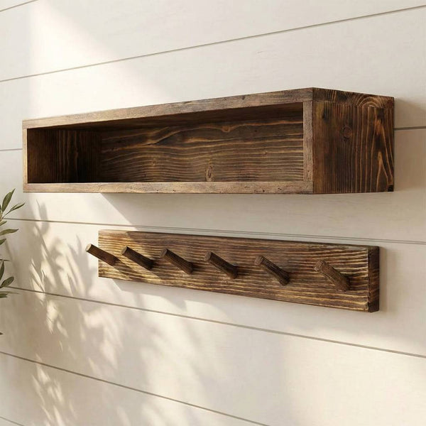 Wall-Mounted Floating Shelf and Coat Rack Set