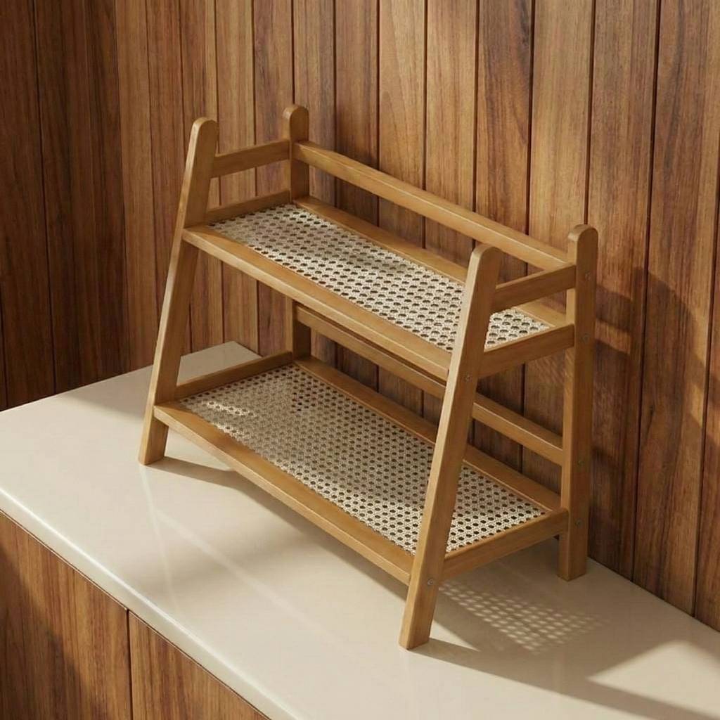 Natural Bamboo and Rattan-Style Multi-Tier Desktop Organizer