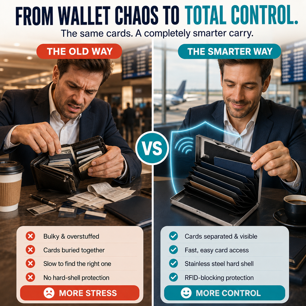 🔥Hoommeuoen™  RFID-Blocking Stainless Steel Card Wallet 🔒 Slim, Secure & Pocket-Ready