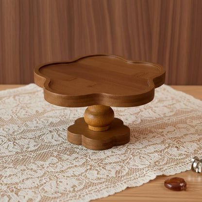 French Vintage Solid Wood Scalloped Pedestal Tray
