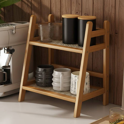Natural Bamboo and Rattan-Style Multi-Tier Desktop Organizer