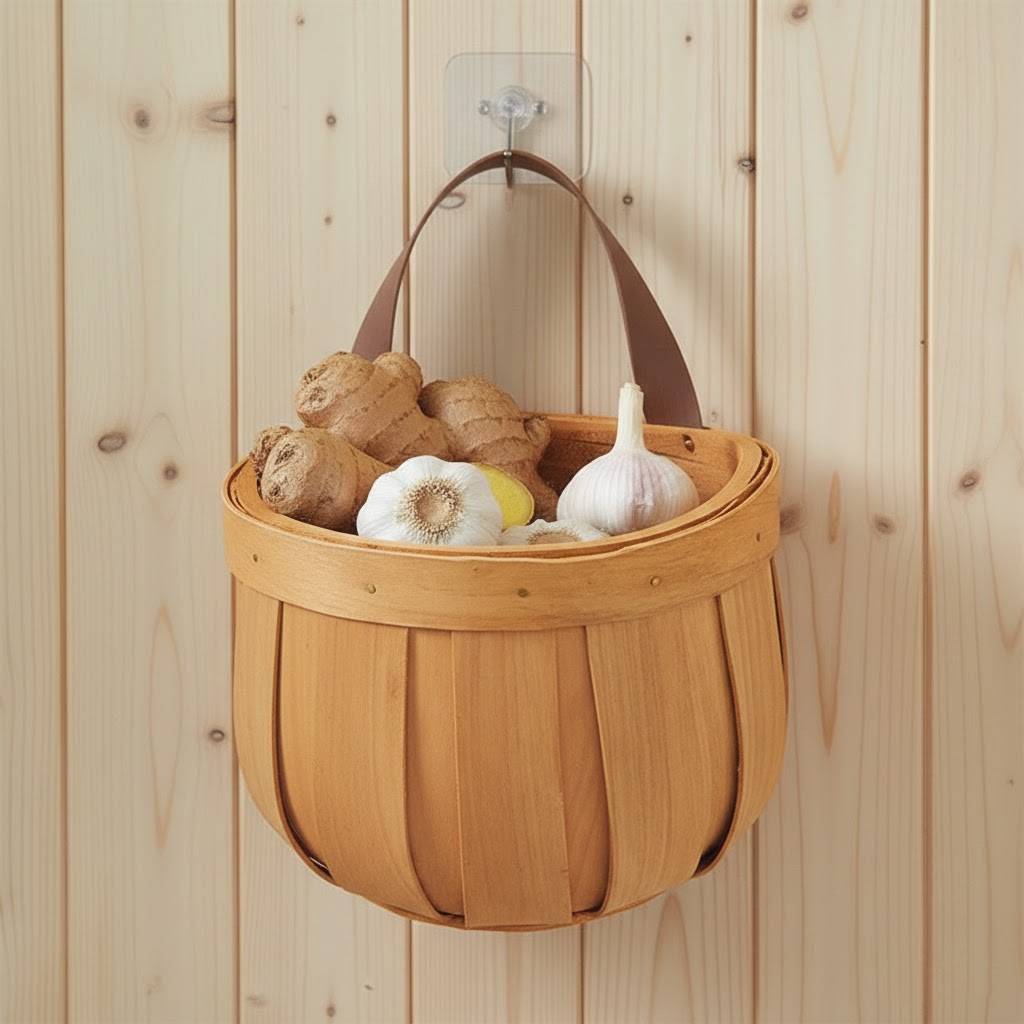Hand-Woven Pastoral Ginger and Garlic Storage Basket