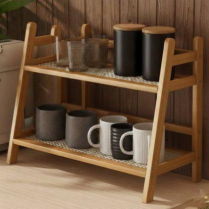 Natural Bamboo and Rattan-Style Multi-Tier Desktop Organizer